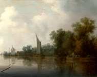 Salomon van Ruysdael - A River with Fishermen drawing a Net